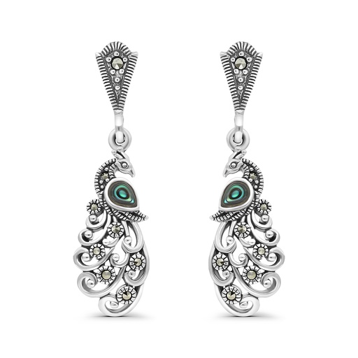 [EAR04MAR00ABAA443] Sterling Silver 925 Earring Embedded With Natural Blue Shell And Marcasite Stones