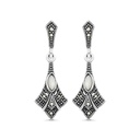 Sterling Silver 925 Earring Embedded With Natural White Shell And Marcasite Stones
