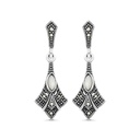 Sterling Silver 925 Earring Embedded With Natural White Shell And Marcasite Stones