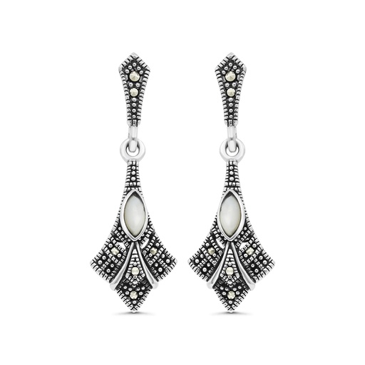 [EAR04MAR00MOPA444] Sterling Silver 925 Earring Embedded With Natural White Shell And Marcasite Stones