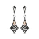 Sterling Silver 925 Earring Embedded With Natural Pink Shell And Marcasite Stones