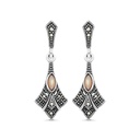 Sterling Silver 925 Earring Embedded With Natural Pink Shell And Marcasite Stones