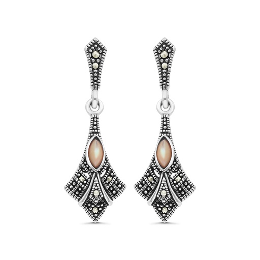 [EAR04MAR00PNKA444] Sterling Silver 925 Earring Embedded With Natural Pink Shell And Marcasite Stones