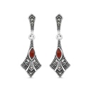 Sterling Silver 925 Earring Embedded With Natural Aqiq And Marcasite Stones