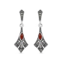 Sterling Silver 925 Earring Embedded With Natural Aqiq And Marcasite Stones