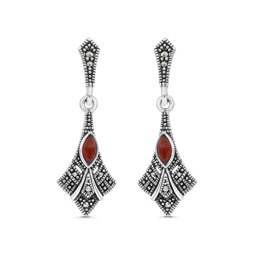 [EAR04MAR00RAGA444] Sterling Silver 925 Earring Embedded With Natural Aqiq And Marcasite Stones
