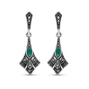 Sterling Silver 925 Earring Embedded With Natural Green Agate And Marcasite Stones