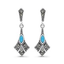 Sterling Silver 925 Earring Embedded With Natural Processed Turquoise And Marcasite Stones