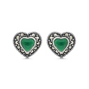 Sterling Silver 925 Earring Embedded With Natural Green Agate And Marcasite Stones