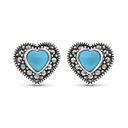 Sterling Silver 925 Earring Embedded With Natural Processed Turquoise And Marcasite Stones