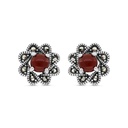 Sterling Silver 925 Earring Embedded With Natural Aqiq And Marcasite Stones