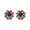 Sterling Silver 925 Earring Embedded With Natural Aqiq And Marcasite Stones