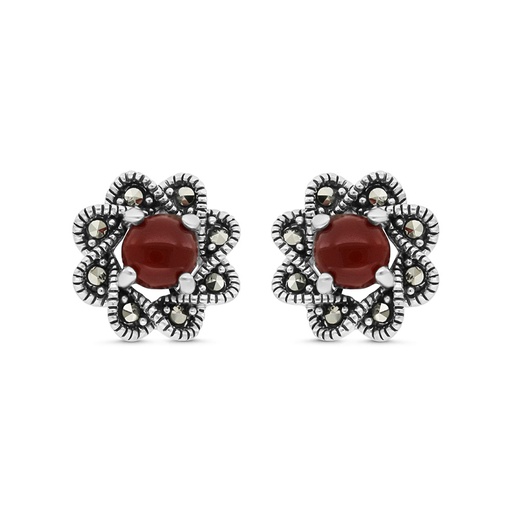 [EAR04MAR00RAGA447] Sterling Silver 925 Earring Embedded With Natural Aqiq And Marcasite Stones