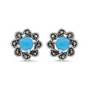 Sterling Silver 925 Earring Embedded With Natural Processed Turquoise And Marcasite Stones
