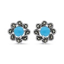 Sterling Silver 925 Earring Embedded With Natural Processed Turquoise And Marcasite Stones