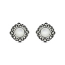Sterling Silver 925 Earring Embedded With Natural White Shell And Marcasite Stones