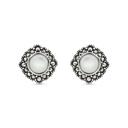 Sterling Silver 925 Earring Embedded With Natural White Shell And Marcasite Stones