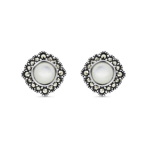 [EAR04MAR00MOPA448] Sterling Silver 925 Earring Embedded With Natural White Shell And Marcasite Stones