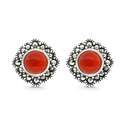 Sterling Silver 925 Earring Embedded With Natural Aqiq And Marcasite Stones