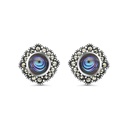 Sterling Silver 925 Earring Embedded With Natural Blue Shell And Marcasite Stones