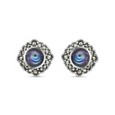 Sterling Silver 925 Earring Embedded With Natural Blue Shell And Marcasite Stones