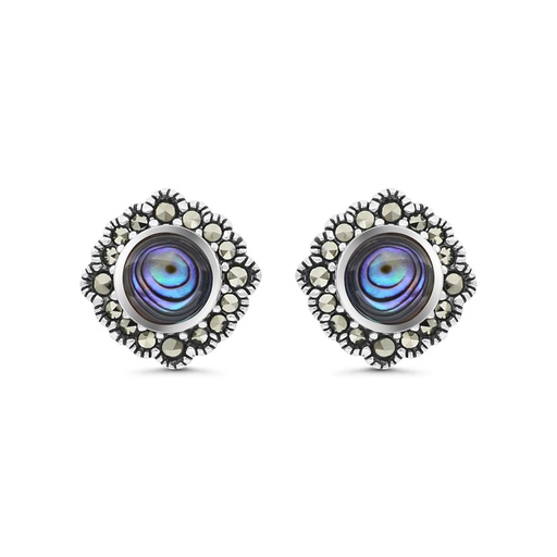 [EAR04MAR00ABAA448] Sterling Silver 925 Earring Embedded With Natural Blue Shell And Marcasite Stones
