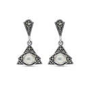 Sterling Silver 925 Earring Embedded With Natural White Shell And Marcasite Stones