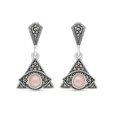 Sterling Silver 925 Earring Embedded With Natural Pink Shell And Marcasite Stones