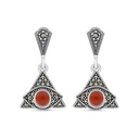 Sterling Silver 925 Earring Embedded With Natural Aqiq And Marcasite Stones