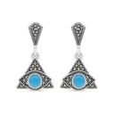 Sterling Silver 925 Earring Embedded With Natural Processed Turquoise And Marcasite Stones