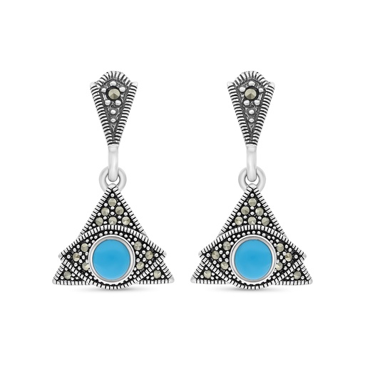 [EAR04MAR00TRQA449] Sterling Silver 925 Earring Embedded With Natural Processed Turquoise And Marcasite Stones