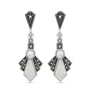 Sterling Silver 925 Earring Embedded With Natural White Shell And Marcasite Stones