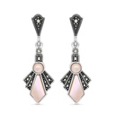 Sterling Silver 925 Earring Embedded With Natural Pink Shell And Marcasite Stones