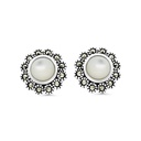 Sterling Silver 925 Earring Embedded With Natural White Shell And Marcasite Stones