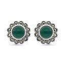 Sterling Silver 925 Earring Embedded With Natural Green Agate And Marcasite Stones