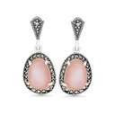 Sterling Silver 925 Earring Embedded With Natural Pink Shell And Marcasite Stones