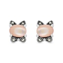Sterling Silver 925 Earring Embedded With Natural Pink Shell And Marcasite Stones