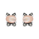 Sterling Silver 925 Earring Embedded With Natural Pink Shell And Marcasite Stones