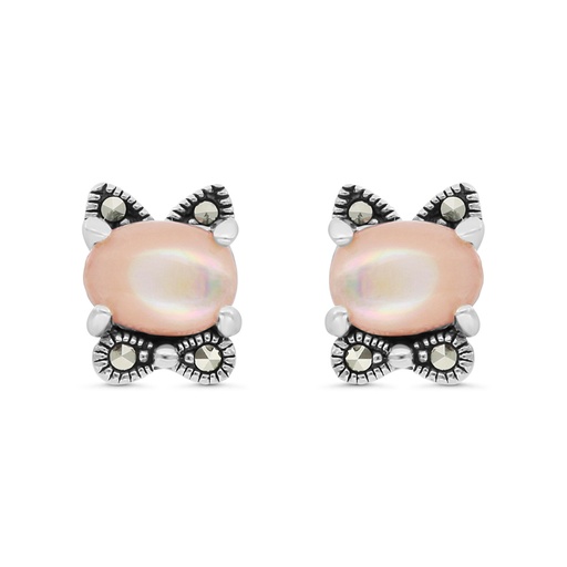 [EAR04MAR00PNKA455] Sterling Silver 925 Earring Embedded With Natural Pink Shell And Marcasite Stones