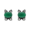 Sterling Silver 925 Earring Embedded With Natural Green Agate And Marcasite Stones