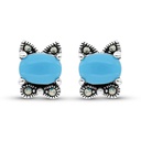 Sterling Silver 925 Earring Embedded With Natural Processed Turquoise And Marcasite Stones