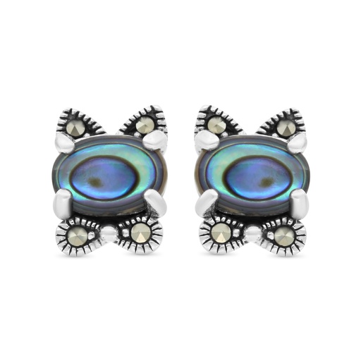 [EAR04MAR00ABAA455] Sterling Silver 925 Earring Embedded With Natural Blue Shell And Marcasite Stones