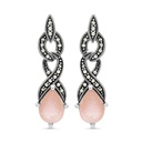 Sterling Silver 925 Earring Embedded With Natural Pink Shell And Marcasite Stones