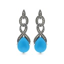 Sterling Silver 925 Earring Embedded With Natural Processed Turquoise And Marcasite Stones