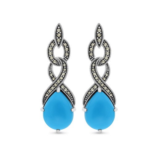 [EAR04MAR00TRQA456] Sterling Silver 925 Earring Embedded With Natural Processed Turquoise And Marcasite Stones