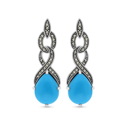 [EAR04MAR00TRQA456] Sterling Silver 925 Earring Embedded With Natural Processed Turquoise And Marcasite Stones