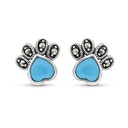 Sterling Silver 925 Earring Embedded With Natural Processed Turquoise And Marcasite Stones