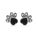 Sterling Silver 925 Earring Embedded With Natural Black Agate And Marcasite Stones