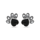 Sterling Silver 925 Earring Embedded With Natural Black Agate And Marcasite Stones