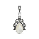 Sterling Silver 925 Pendant Embedded With Natural White Shell And Marcasite Stones